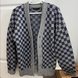 OAK + FORT Checkered Gray and Navy Cardigan